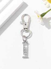 1pc Fashion European & American Unisex Minimalist Cute 26 English Letter Shaped Keychain Pendant Accessory, Embedded With Rhinestones, Suitable For Men & Women Car Keys, Bags, Decoration And Holiday Gifts - Silver - View 12