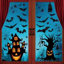 63 Peças/4 Conjuntos Adesivos de Janela de Halloween Decoração de Casa Assombrada, Morcegos, para Porta de Vidro, Geladeira, Festa, Decoração Assustadora para Casa, Decoração Sombria de Feriado