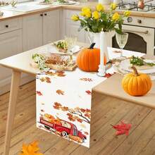 1/25 piezas Tema de otoño, Camioneta y calabazas, Mantel de mesa de lino con estampado de hojas de arce, Adecuado para fiestas, cumpleaños, decoración de cocina y comedor, decoración de muebles y textiles para el hogar. Es una decoración del hogar multiusos adecuada para todas las temporadas, perfecta para decoraciones de fiestas y festivales, y también un excelente regalo para padres y amigos. - MZQ-008 - Ver 2