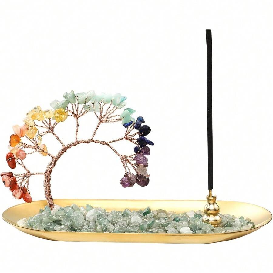 Ceramic Backflow Incense Burner With 7 Chakras & Crystal Tree - Yoga Meditation Decor - 7 Chakra - View 1