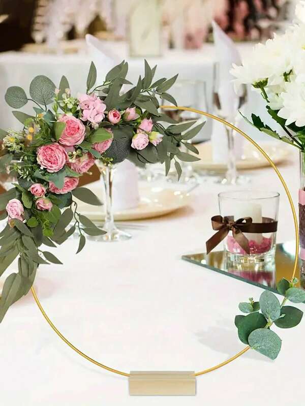 1 stuk ijzeren kransring met houten voet, DIY krans als decoratie voor op het bureau (bloemen niet inbegrepen)