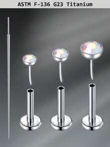 CIZME 4pcs Titanium Alloy Cubic Zirconia 20G Lip Studs, Daily Decoration; 6/7/8mm Flat Lip Rings, G23 Low Allergy Medusa Lip Studs; 2.5/3/4mm Cubic Zirconia Push-In Ear Cartilage Earrings, Lip Piercing Jewelry - Lip Studs - View 12