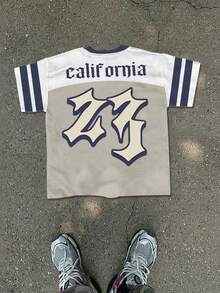 Maglia sportiva retrò da uomo, uniforme da hockey su ghiaccio, con stampa a patchwork, a maniche corte e collo tondo