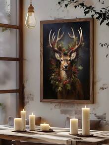 1pc Vintage Christmas Majestic Reindeer With Christmas Wreath Crown Canvas Poster Wall Art Christmas Ornaments Reindeer Art Poster, Christmas Wall Art, Bedroom Decor, Living Room Decor, Office Decor, Dining Room Wall Decoration, Kitchen Decor, Study Room, Corridor, Dormitory Decoration, Bathroom Decor,Ideal Gift For Friends, Wall Arts, Wall Decor, Home Decor, Room Decor, Canvas Wall Art, Posters, Wall Art With Frame, Optional Frame Christmas Decorations