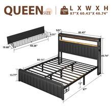 Bed Frame With Storage Headboard And LED Sensor Lights, Upholstered Headboard With Charging Station, Metal Platform Bed With Drawers, Noise-Free, Non-Slip, Black - Xem 11