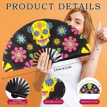 Folding Fan UV Rave Fan Hand Fans For Women Foldable 13inch Decoration Skull Dancing Party Wedding Night Club Concert Popping Large Halloween