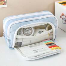 1pc Beige Pencil Case, Large Capacity 3-Compartment Storage Bag, Suitable For Office, School And Students - Multicolor - View 17