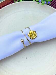 6 Or 12 Metallic Napkin Holders With Pearls And Flowers For Dinner Table Setting - Vàng - Xem 2