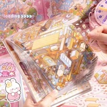 Miniature Landscape Sticker Collection, Three-Dimensional Hut Scene Stickers, Handmade DIY Collage Notebook, Small Sticker Decoration, Interesting And Cute Korean Cartoon Scene Stickers, Suitable For Adults And Teenagers To Relieve Stress And Kill Time,For School Supplies,Back To School