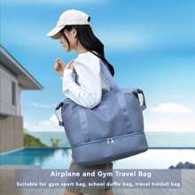 Bolsa de viagem listrada portátil de grande capacidade, bolsa feminina, que pode ser equipada com uma mala, personalizada e leve