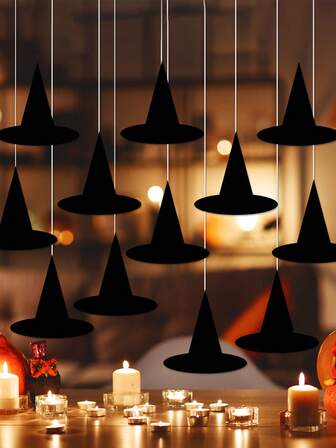 12pcs 11.81-Inch Halloween Witch Hat Pendant, Terrifying Atmosphere Hanging Decorative Pendant, Hanging Bar Prop, Suitable For Halloween Decor, Living Room, Bedroom, Study, Festival Party Supplies, Room Decor, Home Decoration