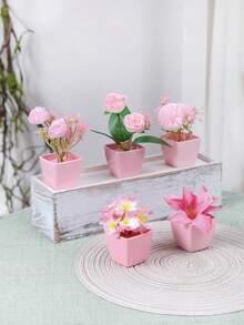 1pc/3pcs 3-4inch(H) Mini Pink Potted Artificial Flowers For Home, Bedroom, Living Room, Wedding, Birthday, Graduation, Party And Desktop Decoration