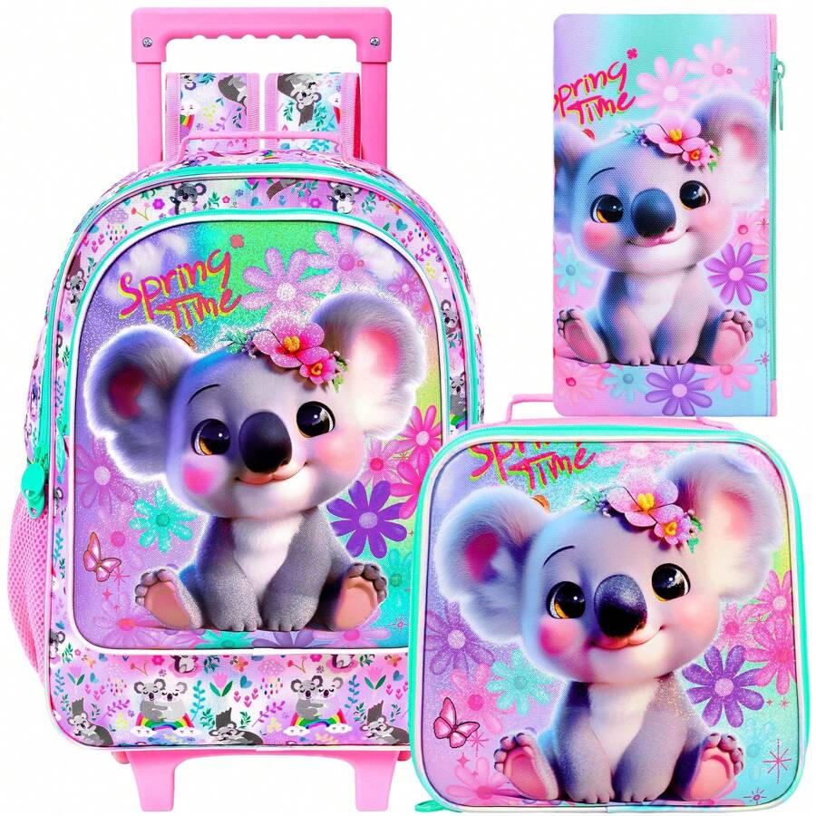 3pcs/Set Girls Rolling Backpack, Children Rolling Backpack With Lunch Bag - Trolley Backpack - View 1