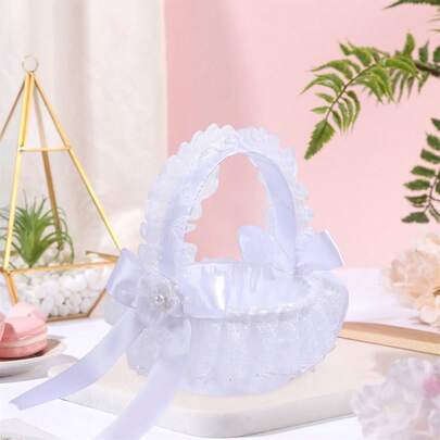 Elegant Flower  Baskets With Bows - Unique Lace Trim Wedding Baskets Ideal For Party  Banquet Decorations – Make Every Ceremony Unforgettable