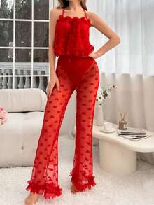 1 Conjunto de Lencería Sexy Nuevo, Lencería Sexy de Malla Transparente para Mujer, Pijama con Forma de Corazón Transparente, Ropa de Casa - Conjunto de Lencería Sexy, Ropa de Dormir Sexy, Camisón de Encaje Transparente, Ropa de Dormir de San Valentín, Vestido de Boudoir