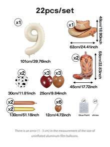 Bộ trang trí bóng bay chủ đề miền Tây 22/33 món - Trang trí chủ đề cao bồi Rodeo 22/33 món, bóng bay số màu kem 40 inch (0-9), bóng bay hình mũ và ủng cao bồi màu xám, bóng bay cao su in hình bò 12 inch, bóng bay cao su màu nâu/gỉ sét/cà phê sữa, thích hợp cho tiệc độc thân chủ đề miền Tây hoang dã, trang trí sinh nhật cao bồi, tiệc mừng em bé. - màu kem - Xem 27