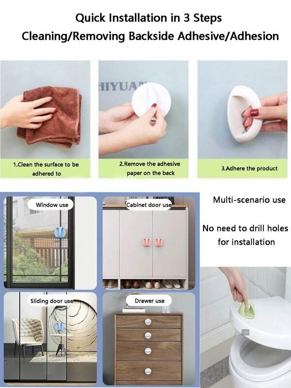 2/4pcs No-Punch Door Pulls, Toilet Lid Lifters, Drawer And Window Adhesive Push-Pull Handles, Adhesive Cabinet Handles, Sliding Door Pushes And Pulls, Home Essentials, Back-To-School Supplies
