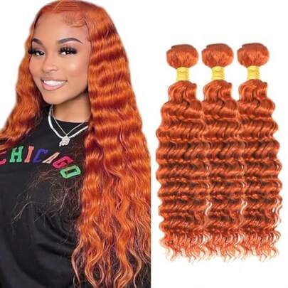 D#350 Orange Bundles Human Hair Deep Wave Bundles 18 20 22 Inch Unproced Brazilian Virgin Remy Hair 3 Bundle Ginger Orange Deep Wave Human Hair Extensions 50 Gram Per Bundle5001