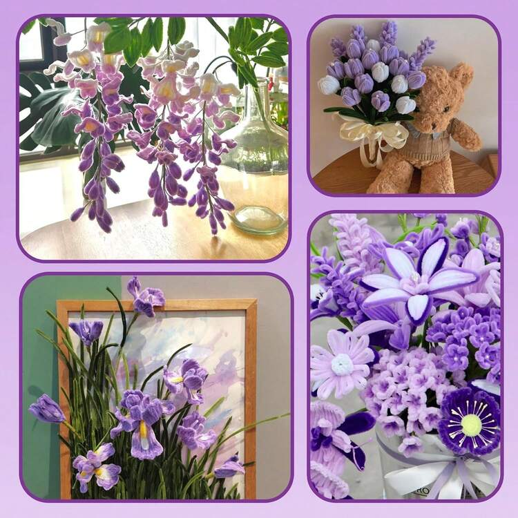 パイプクリーナーセット 紫色 250/500個入り、太いシェニールステム アート&クラフト用、動物、花、お祝いの装飾作りに最適、花用パイプクリーナー、クラフト用品キット、アートプロジェクト活動のアイデア - パープル - 見る 6