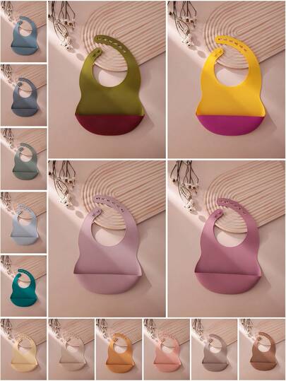 PopLittleOne 1pc Baby Silicone Bibs Solid Color Baby Tableware Adjustable Baby Bibs Feeding Trianing Baby Items Waterproof Baby Bib