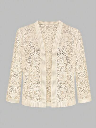 Yukiwi Chaqueta de encaje con abertura frontal ligera de unicolor para mujer de talla grande