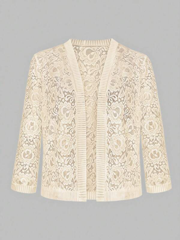 Yukiwi Plus Size Women's Solid Color Lightweight Open Front Lace Jacket