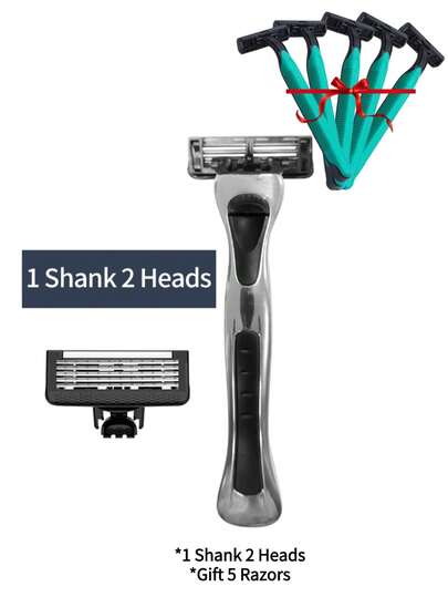 Testina di rasoio YUNCHI Personalizzata S604L, 5+1 strati, lame a matrice, per uomo, colore argento elettrolitico e nero, iniezione di colla, 5 strati di saldatura a punti, 1 strato di lama posteriore, lama sostituibile, confezione da 5 rasoi