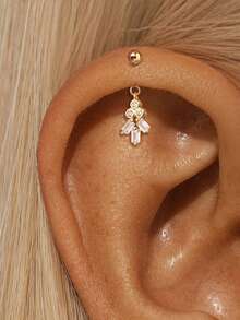 1pc 925 Sterling Silver Flat Back Studs Gold Cartilage Earring Flower Heart CZ Stud Earrings Flat Back Cartilage Conch Helix Piercing Jewelry For Women - Gold - View 8