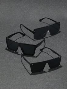 男士黑色盾形一体式摇滚风眼镜三件套，适合热带海滩度假、海滩派对、街头摄影、音乐节、家庭出游，适合所有脸型。 - 3pcs 黑灰組合 - 查看 4