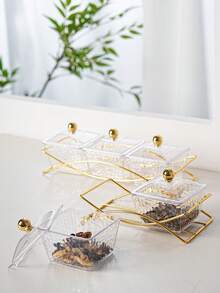 1 Set Transparent/Gray/Brown Square Plate Set, Snack Nut Candy Storage Dish, Luxury Holiday Festive Food Serving Plate Set - Amber - View 7