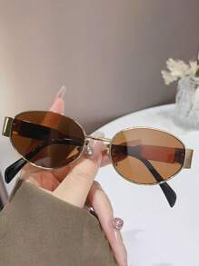 JUNCTURE نظارة أنيقة معدنية بإطار صغير بتصميم بيضاوي للنساء، نظارات أنيقة للسيدات، إكسسوارات شاطئية للنساء، نظارات شمسية أساسية للملابس النسائية الكاجوال والرسمية في فصلي الخريف والشتاء، هدايا بتصميم بيضاوي