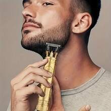 Men's Hair Clipper, Featuring A Unique Ergonomic Design, Offers A Comfortable Grip, Ensuring You Won't Feel Fatigue Even During Continuous Use. It's Your Reliable Guardian For Stylish Haircuts! - 金色 - 查看 7
