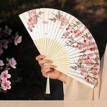 1pc Hanfu COS Sandalwood Bamboo Hollow Carved Fan, Multiple Floral Designs, Elegant Aesthetic, Suitable For Summer Travel And Photography