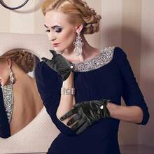 Short Satin Gloves Women Wrist Length Pearl Bridal Wedding Gloves Opera Uniform Banquet Tea Party Tuxedo Dress 1920s - 黑色 - 查看 9