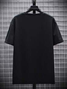 Men's Letter Print Drop Shoulder T-Shirt - Black - View 2