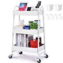 Carrello a 3 ripiani, organizer multifunzionale con ruote, ripiani mobili, maniglie, ruote bloccabili, per soggiorno, bagno, cucina, ufficio. - Bianco - Visualizzare 2