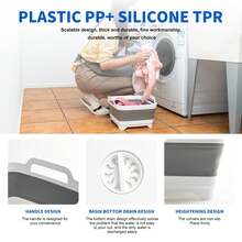 Collapsible Dish Basin 2.4Gal/9L, Foldable Kitchen Sink Tub With Drain Plug,Wash Basin For Dishes,Fruits,Bottles,Space-Saving For RVs,Camping & Laundry(Gray) - Grey - View 2