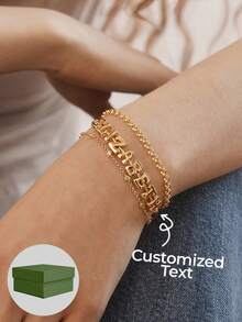 1pc Customized Sliding Letter Adjustable Bracelet With Cubic Zirconia, Fashionable Daily Wear, Suitable As Gift For Valentine's Day, Mother's Day, Anniversary - Style 2-silver - View 1