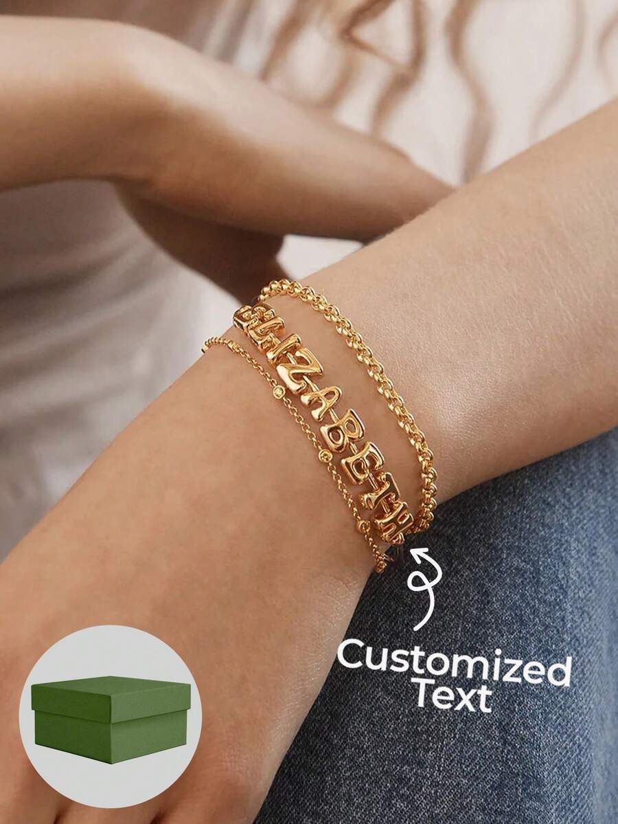 1pc Customized Sliding Letter Adjustable Bracelet With Cubic Zirconia, Fashionable Daily Wear, Suitable As Gift For Valentine's Day, Mother's Day, Anniversary - Style 2-silver - View 1