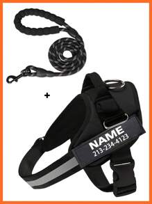 Customizable Reflective Dog Harness Leash Set, Adjustable Pet Chest Vest With Personalized Name & Phone Number Patch, Polyester, Striped Design, Washable Dog Harness,Christmas Gift Supplies - Multicolor - View 17