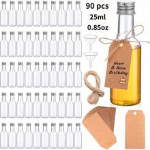 30 Stück Mini Spirituosenflaschen Set, 25ml, 50ml, 100ml, 150ml Plastik Spirituosenfläschchen, Mini Plastik Schnapsfläschchen mit Deckeln, 2 Flüssigkeitstrichter und Beigefarbene Etiketten, Mini Weinflaschen, Heißsaucenflaschen, Schnapsfläschchen, Mini Saftflaschen - Silberne Kappe - Übersicht 20