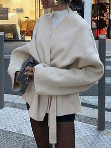 Vaiaye Women's Solid Color Wool Felt Jacket, Suitable For New Year And Thanksgiving - Apricot - View 5