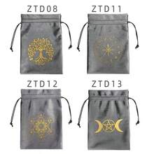 1pc Tarot Card Storage Bag, Gray Velvet Drawstring Pouch, Trinket Jewelry Organizer Bag - Multicolor - View 7