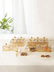 1 Set Transparent/Gray/Brown Square Plate Set, Snack Nut Candy Storage Dish, Luxury Holiday Festive Food Serving Plate Set - Amber - View 12