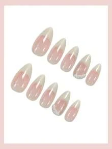 24 miếng dán móng tay hình hạnh nhân cỡ trung bình, thiết kế hoa văn đính cườm màu hồng chuyển sắc, phong cách tối giản, phù hợp cho nữ và bé gái trang trí móng tay mùa hè, phụ kiện móng tay dùng hàng ngày. - Nhiều màu - Xem 3