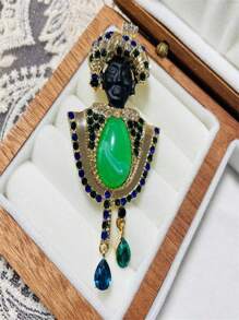 1pc Fashion Crystal Tassel Black Chief Lady Brooch, Suitable For Women's Daily Wear