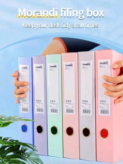 1pc A4 Size Foldable Colored File Box/Document Box/Storage Box/File Folder Box/A4 Clipboard Box/Accounting Voucher Box/Plastic Paper Contract File Box, Desk Organizer Office Supplies, Muted Color,For School Supplies,Back To School