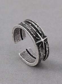 1pc Vintage Starry Night Men's Adjustable Open Ring, Silver Punk Gothic Style Handmade Neutral Jewelry Gift