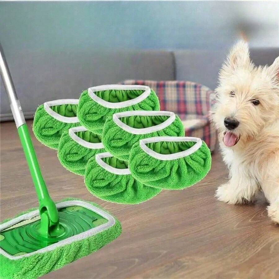 6-Piece Set Of Green Ultra-Fine Fiber Mop Pads, Absorbent, Easy To Clean And Reuse - Essential For Home And Office Cleaning, Dust Removal Mop Cloth, Suitable For Dry And Wet Cleaning, Multifunctional Cleaning Tool - 綠色 - 查看 1