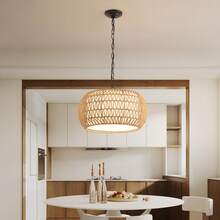 18 Inch Farmhouse Pendant Light With Adjustable Height, Boho Woven Jute Rope Hanging Ceiling Light Fixture, E26 Base, 60W Max, Compatible With Flat, Vaulted, And Sloped Ceiling (Bulb Not Included) - 5-light - View 6